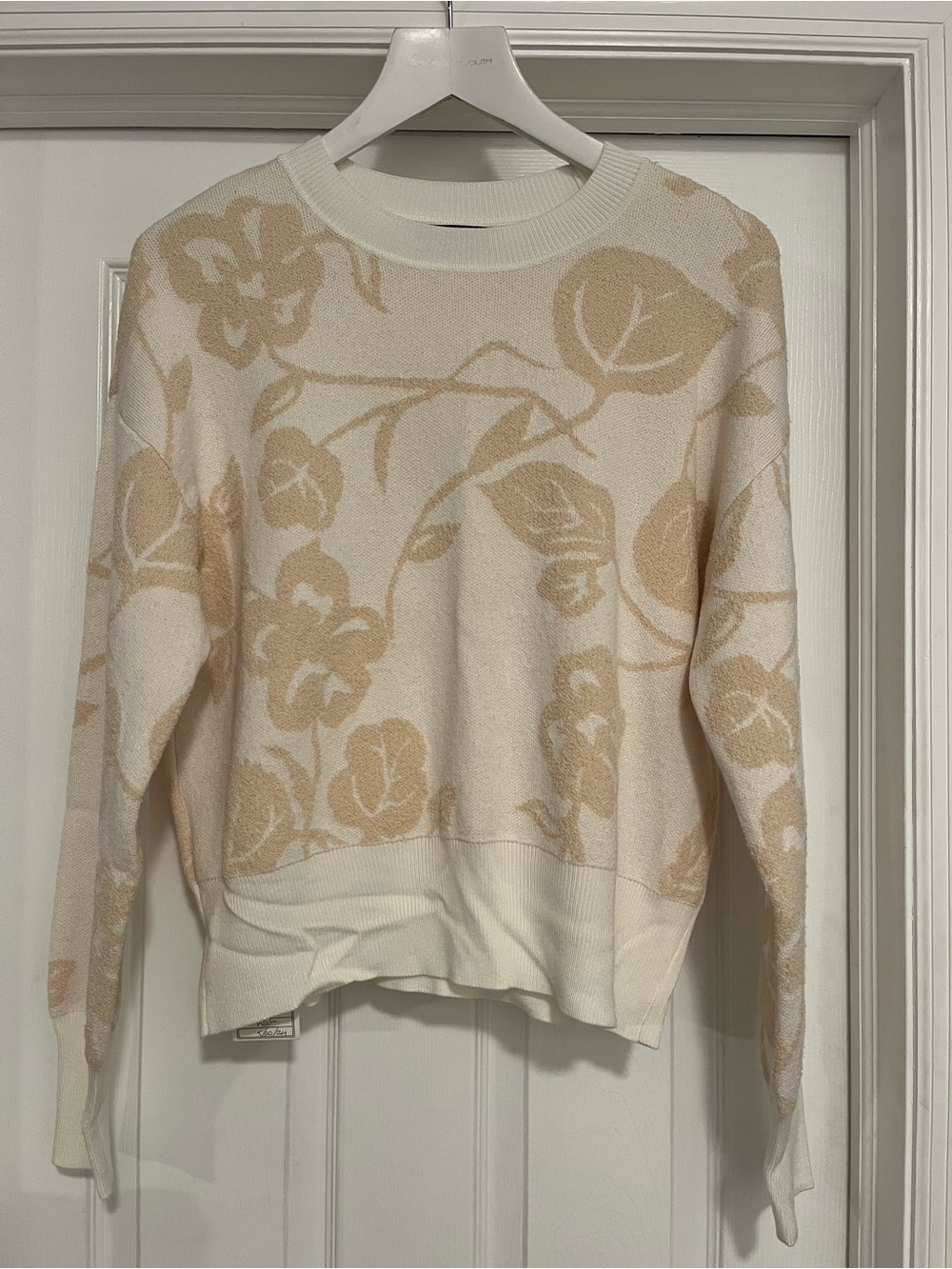 Kay Unger Cream Sweater with Beige Floral Jacquard